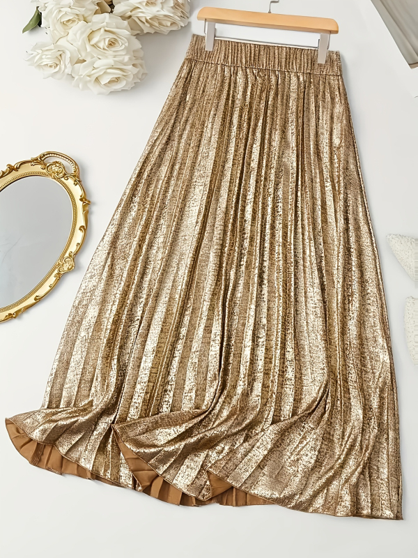 2025 Új, határokon átnyúló, dropshipping női, magas derekú, rakott, A-vonalú midi szoknya, egyszínű, határokon átnyúló