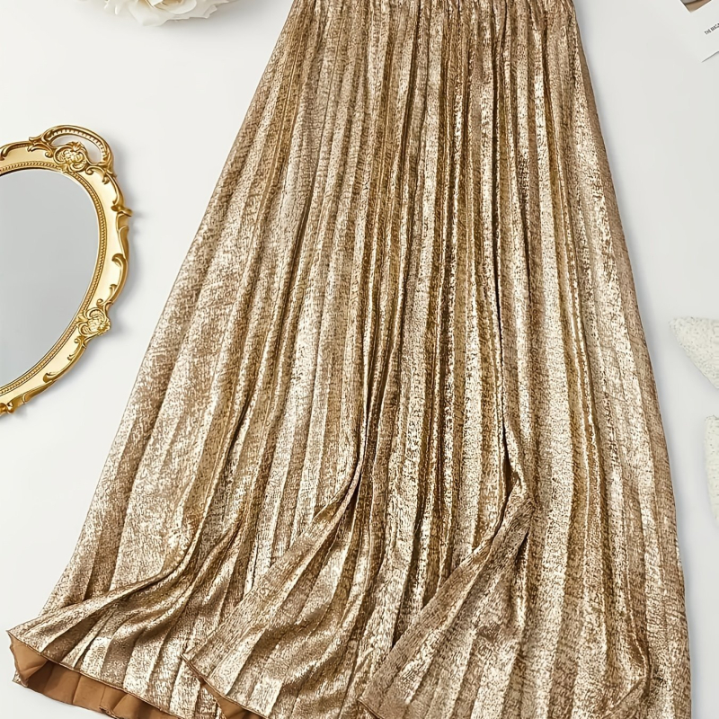 2025 Új, határokon átnyúló, dropshipping női, magas derekú, rakott, A-vonalú midi szoknya, egyszínű, határokon átnyúló