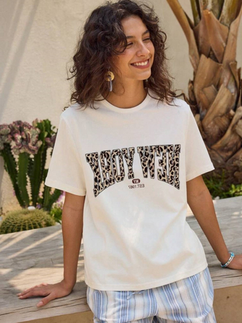 Shein Essnce leopárdmintás "New York" grafikus karcsúsított pulóver