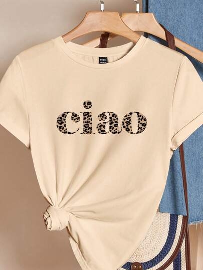 Shein Essnce leopárdmintás "New York" grafikus karcsúsított pulóver