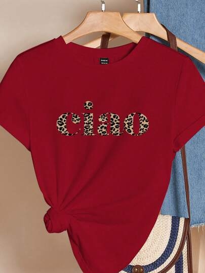 Shein Essnce leopárdmintás "New York" grafikus karcsúsított pulóver