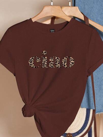 Shein Essnce leopárdmintás "New York" grafikus karcsúsított pulóver