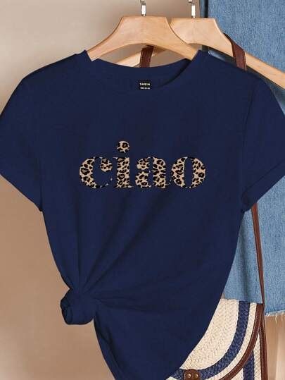 Shein Essnce leopárdmintás "New York" grafikus karcsúsított pulóver