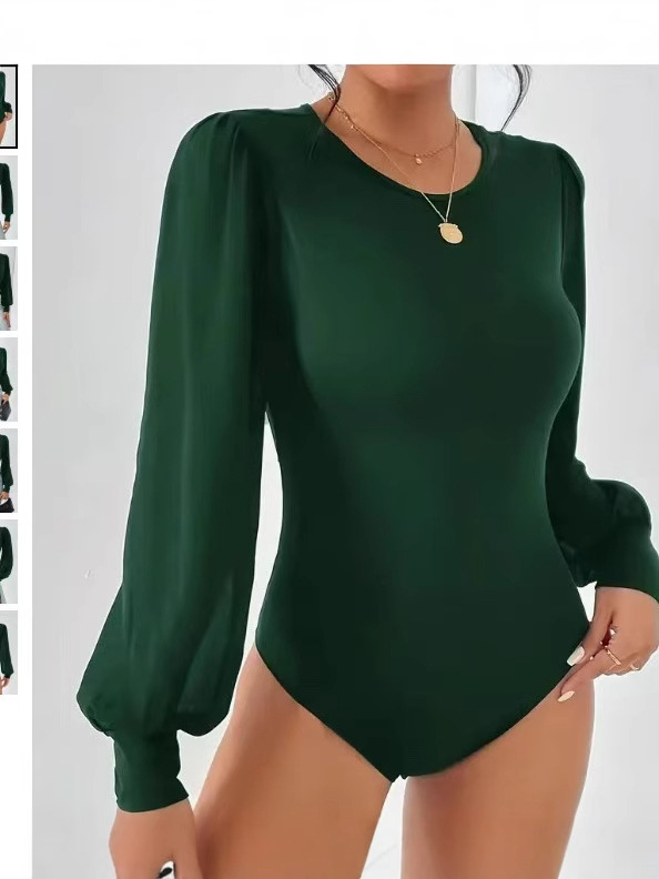 Európai és amerikai, határokon átnyúló női egyszínű, sifon, buborékos ujjú overál