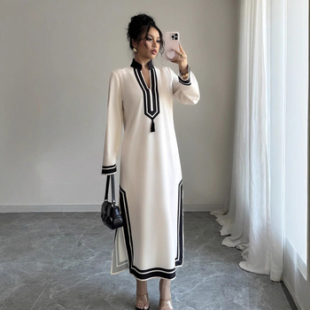 Európai és amerikai nyári új tengerparti ruha nőknek, lezser nyaralós pulóver hosszú ujjú ruha oldalsó hasítékkal a magasabb megjelenésért