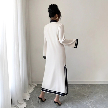 Európai és amerikai nyári új tengerparti ruha nőknek, lezser nyaralós pulóver hosszú ujjú ruha oldalsó hasítékkal a magasabb megjelenésért