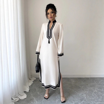 Európai és amerikai nyári új tengerparti ruha nőknek, lezser nyaralós pulóver hosszú ujjú ruha oldalsó hasítékkal a magasabb megjelenésért