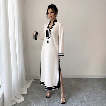 Európai és amerikai nyári új tengerparti ruha nőknek, lezser nyaralós pulóver hosszú ujjú ruha oldalsó hasítékkal a magasabb megjelenésért