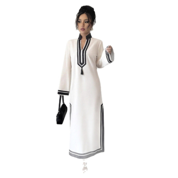 Európai és amerikai nyári új tengerparti ruha nőknek, lezser nyaralós pulóver hosszú ujjú ruha oldalsó hasítékkal a magasabb megjelenésért