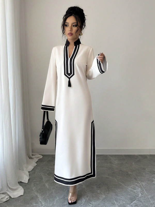 Európai és amerikai nyári új tengerparti ruha nőknek, lezser nyaralós pulóver hosszú ujjú ruha oldalsó hasítékkal a magasabb megjelenésért