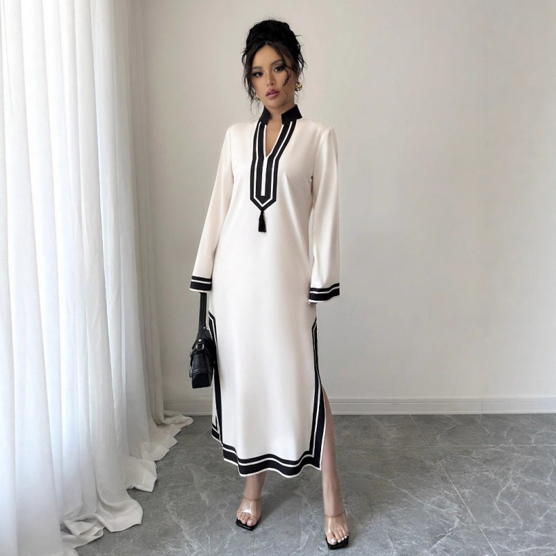 Európai és amerikai nyári új tengerparti ruha nőknek, lezser nyaralós pulóver hosszú ujjú ruha oldalsó hasítékkal a magasabb megjelenésért