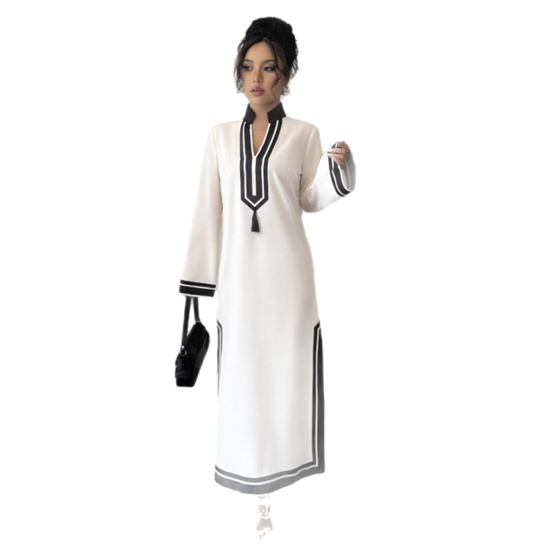 Európai és amerikai nyári új tengerparti ruha nőknek, lezser nyaralós pulóver hosszú ujjú ruha oldalsó hasítékkal a magasabb megjelenésért