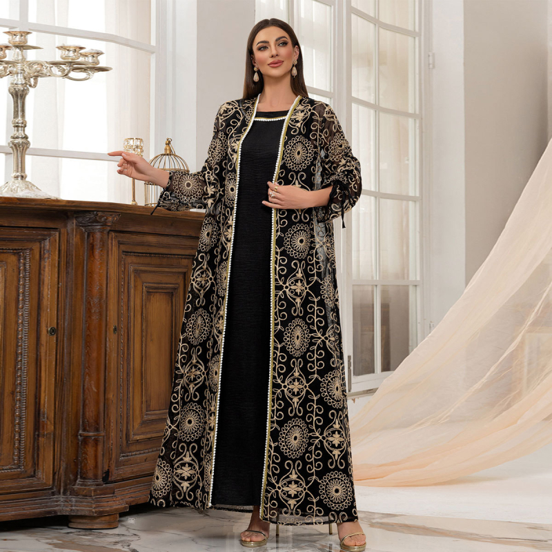 raktáron Határokon átnyúló 2025 Közel-keleti muszlim ruházat Divat Elegáns belső kardigán Hímzett kosztümruha Köntös