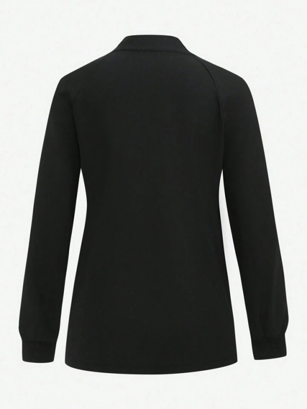 Jachetă nouă cu mânecă lungă neagră cu mai multe buzunare pentru femei, jachetă casual pentru salon de înfrumusețare, îmbrăcăminte de lucru pentru laborator, doctor și asistentă medicală