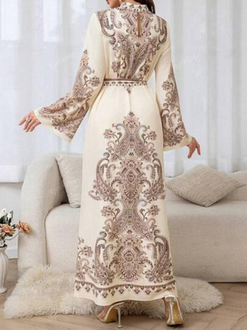 Νέα Ζεστή Προσφορά - Φόρεμα Palace Style με Στάντ Κολάρο και Μανίκια Lantern, Κυματιστό Άκρο, Μακρύ Ρετρό Σχέδιο