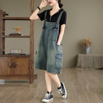 Plus Size Női Nyári Overallok, Női Nyári Vékony Farmernadrág, Kisméretű Stílusos Korcsökkentő Térdig Érő Rövidnadrág