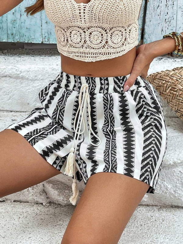 Nyári vakáció, divatos, függőleges csíkos, szabálytalan nyomtatású, fűzős, mindenhez illő, zsebes, retró, divatos, lezser nadrág