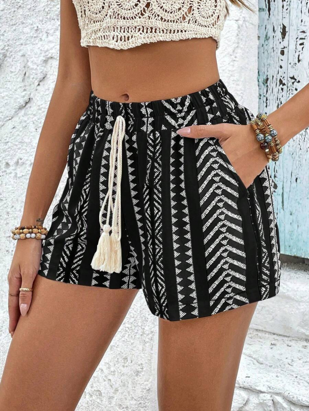 Nyári vakáció, divatos, függőleges csíkos, szabálytalan nyomtatású, fűzős, mindenhez illő, zsebes, retró, divatos, lezser nadrág