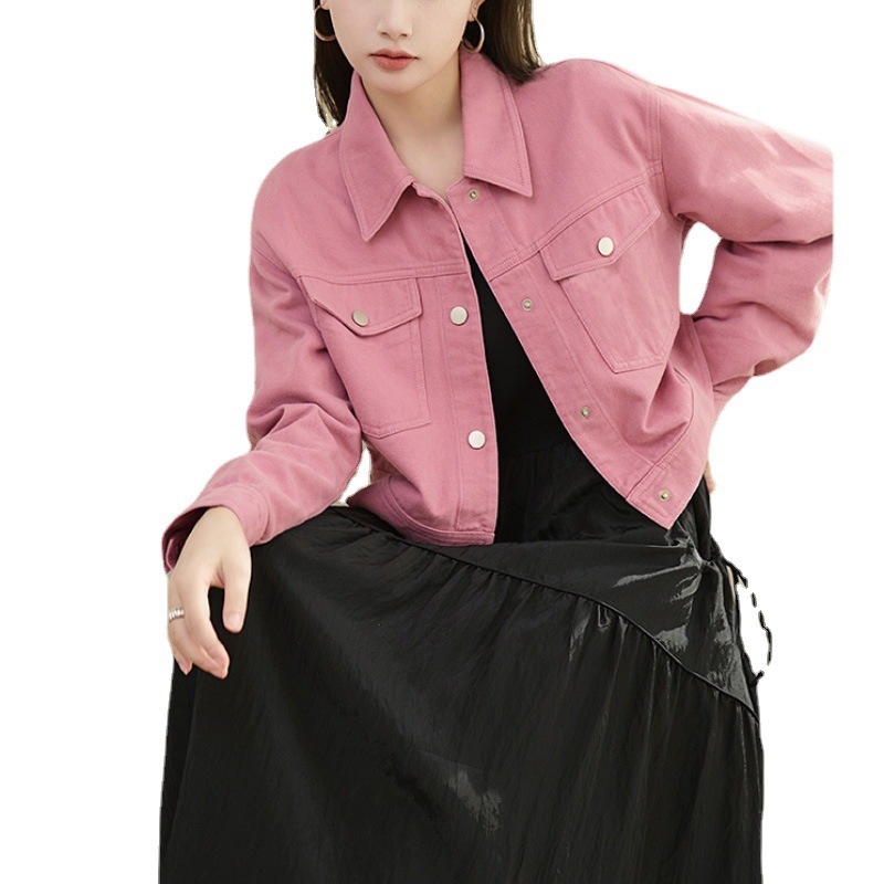 Rózsaszín farmerdzseki, rövid, koreai stílusú, laza felső 2023 tavasz és ősz új, elegáns, laza tavaszi női ruházat
