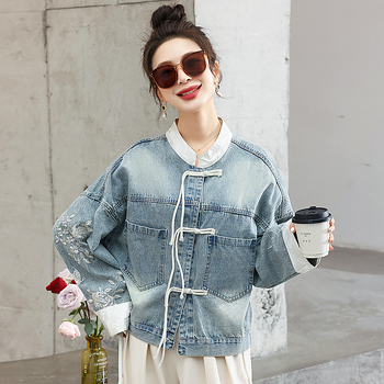Γυναικείο τζιν μπουφάν Νέα κινέζικη ανοιξιάτικη ένδυση σε εθνικό στυλ Άνοιξη & Φθινόπωρο 2024 Νέα γυναικεία ρούχα Ευρωπαϊκό στυλ Κέντημα Συγκόλληση