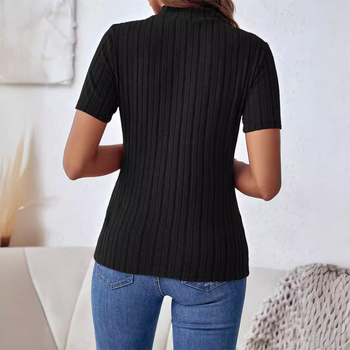 Európai és amerikai határokon átnyúló Amazon Crewneck női rövid ujjú felső 2024 nyári divatos hétköznapi bordás kötött póló