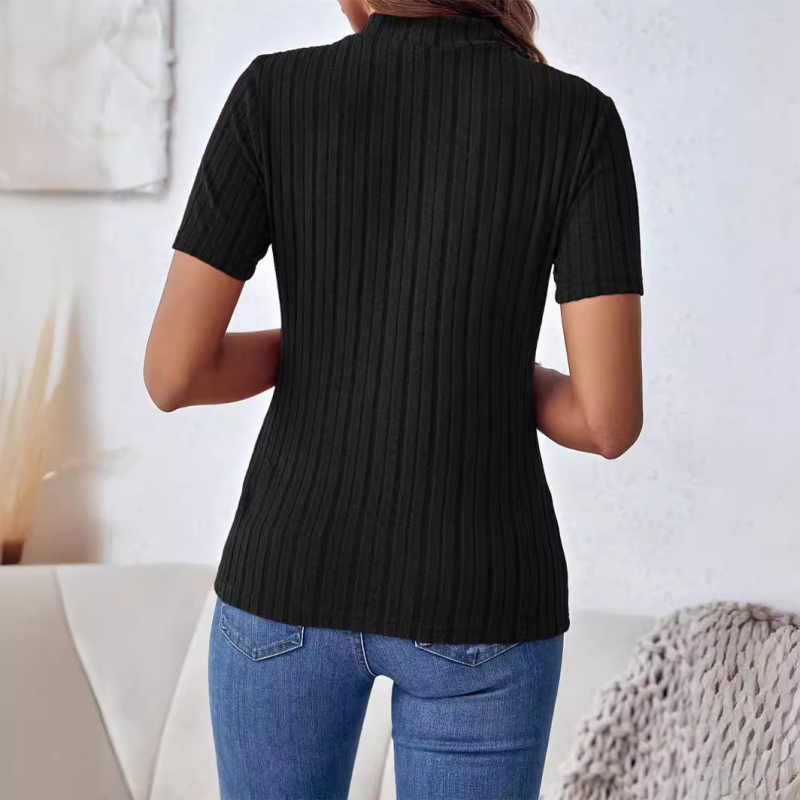 Európai és amerikai határokon átnyúló Amazon Crewneck női rövid ujjú felső 2024 nyári divatos hétköznapi bordás kötött póló