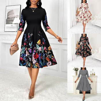 Európa és az Egyesült Államok határokon átnyúló női külkereskedelmi új Amazon független állomás virágmintás ujjú hosszú tavaszi és őszi ruha