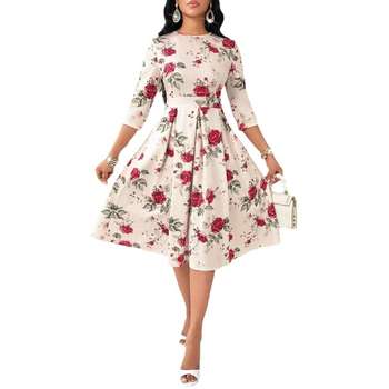 Európa és az Egyesült Államok határokon átnyúló női külkereskedelmi új Amazon független állomás virágmintás ujjú hosszú tavaszi és őszi ruha