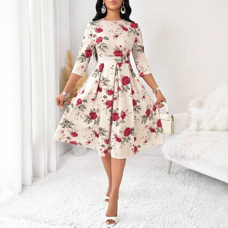Európa és az Egyesült Államok határokon átnyúló női külkereskedelmi új Amazon független állomás virágmintás ujjú hosszú tavaszi és őszi ruha