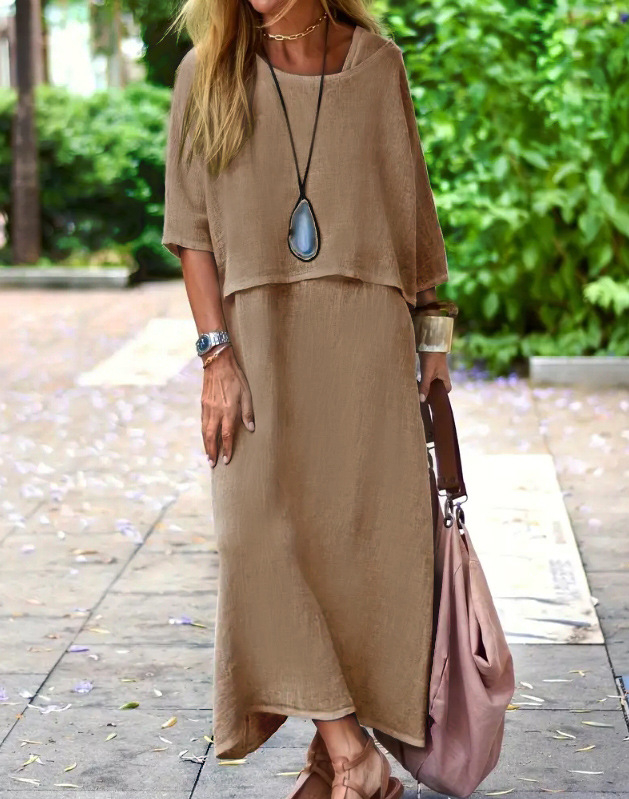 Európai és amerikai határokon átnyúló női ruházat Amazon Temu népszerű öltöny kerek nyakú pulóver alkalmi laza tengerparti hosszú szoknya