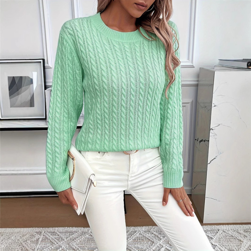 Rudens ir žiemos nauji moteriški megztiniai su apvaliu kaklu, grynos spalvos, susukti, megzti minkšti, vaškiniai, saldūs viršutiniai megztiniai