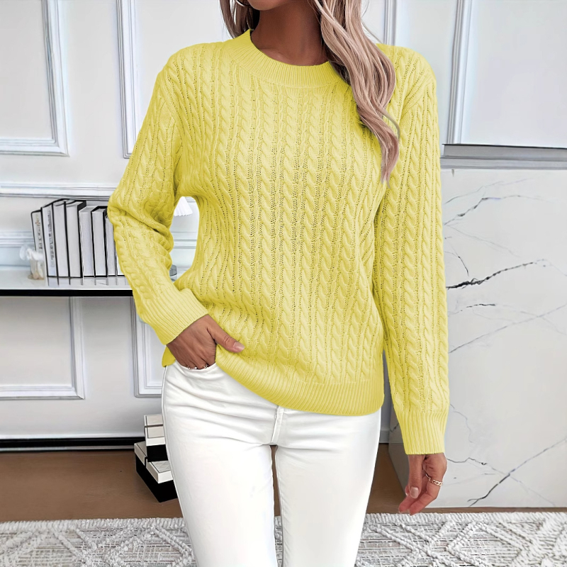 Rudens ir žiemos nauji moteriški megztiniai su apvaliu kaklu, grynos spalvos, susukti, megzti minkšti, vaškiniai, saldūs viršutiniai megztiniai