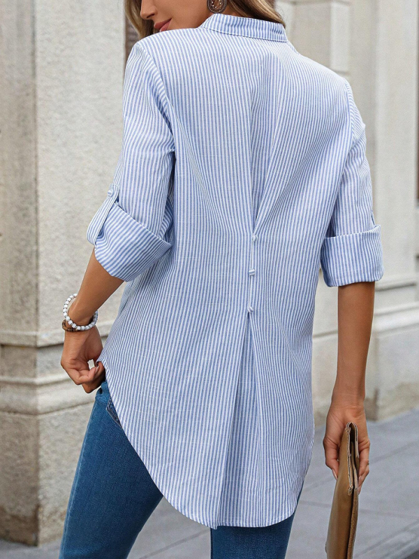 Divatos, lezser, vállpántos, kék csíkos, állógalléros, hosszú ujjú, gombos ing, új, sokoldalú, kis méretű, keresztpántos dzseki