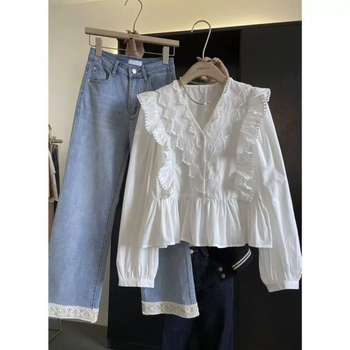 Az idei év népszerű, édes fehér inges női tavaszi új, egyedi és gyönyörű, laza, hétköznapi felsői