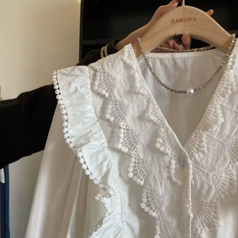 Az idei év népszerű, édes fehér inges női tavaszi új, egyedi és gyönyörű, laza, hétköznapi felsői