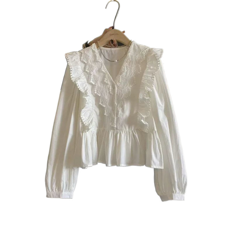 Az idei év népszerű, édes fehér inges női tavaszi új, egyedi és gyönyörű, laza, hétköznapi felsői