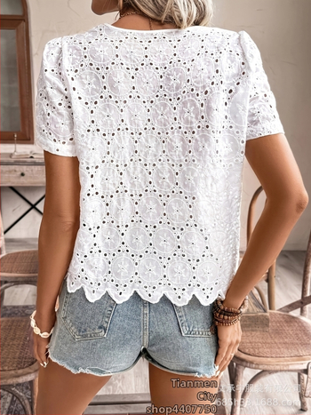 2025-ös európai és amerikai határokon átnyúló export Aliexpress Amazon Independent Station V-nyakú rövid ujjú felsők nőknek