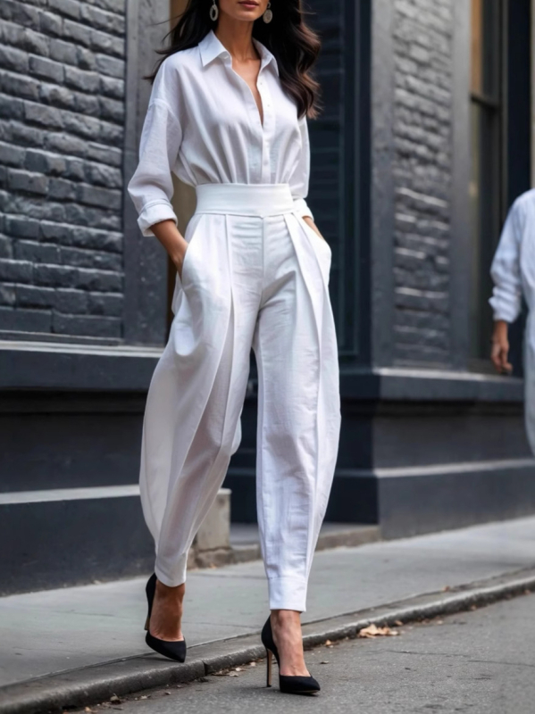 2025 Európa és az Egyesült Államok határokon átnyúló Amazon divatos lezser öltöny hosszú ujjú ing egyenes nadrág ingázó kétrészes női