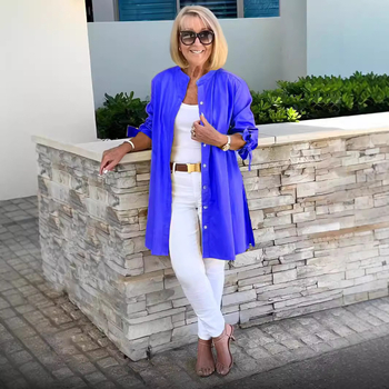 2024-es AliExpress egysoros, professzionális hajtókás elegáns ingázó kardigán, egyszínű, hosszú ujjú pamuting