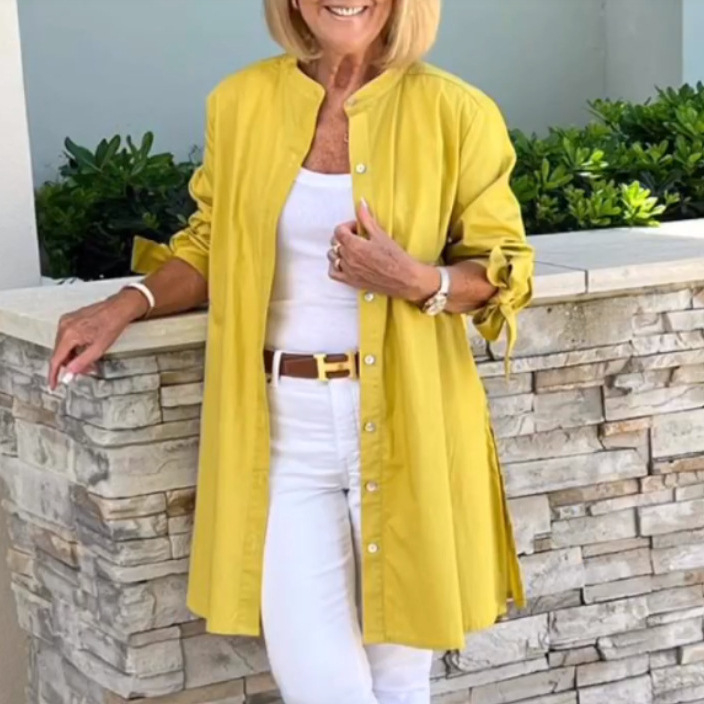 2024-es AliExpress egysoros, professzionális hajtókás elegáns ingázó kardigán, egyszínű, hosszú ujjú pamuting