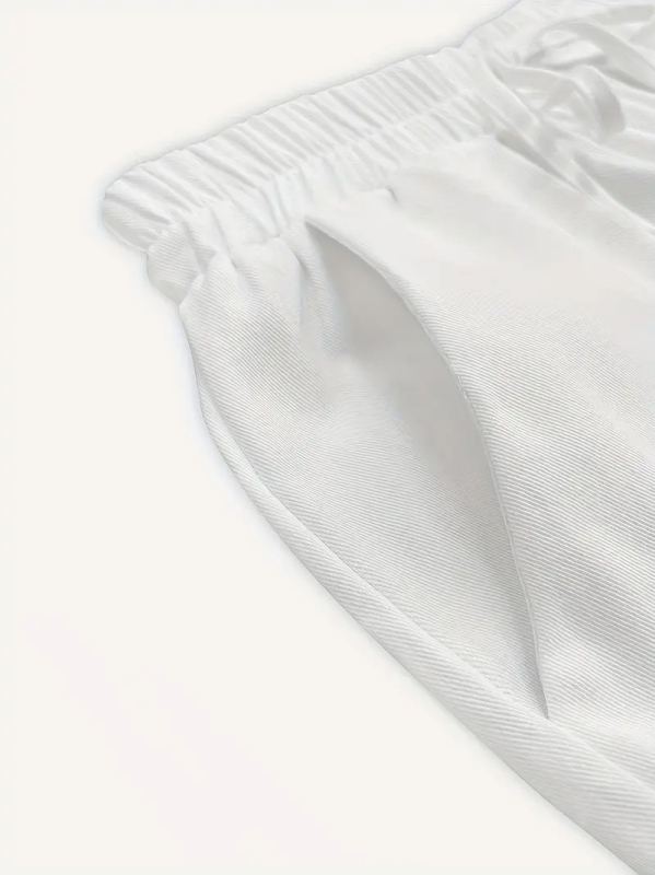 2025-ös új nyári női fehér, egyenes szárú nadrág, lélegző, rugalmas anyagból, oldalsó zsebekkel, kényelmes minden évszakban