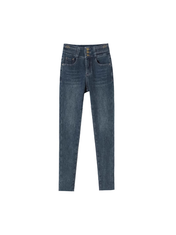 Fekete skinny farmer női 2025 tavaszi/nyári szupermagas derekú, háromsoros csattal ellátott külső viselet, leggings, ceruzaleggings, csizmák, nadrágok