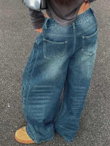 Határokon átnyúló külkereskedelem Amazon Európa és Amerika Retro kék mosott egyenes farmer női amerikai bő, széles szárú nadrág