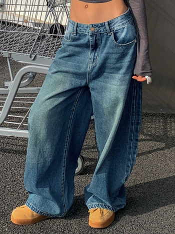 Határokon átnyúló külkereskedelem Amazon Európa és Amerika Retro kék mosott egyenes farmer női amerikai bő, széles szárú nadrág