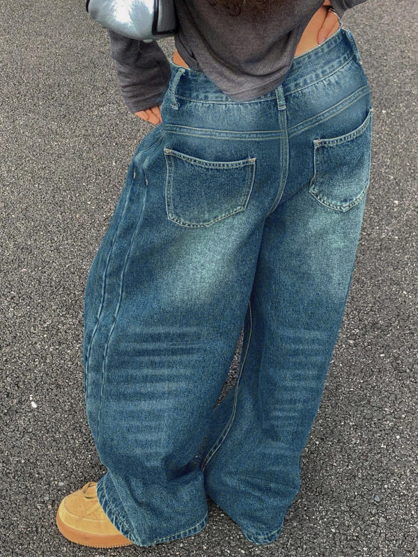 Határokon átnyúló külkereskedelem Amazon Európa és Amerika Retro kék mosott egyenes farmer női amerikai bő, széles szárú nadrág