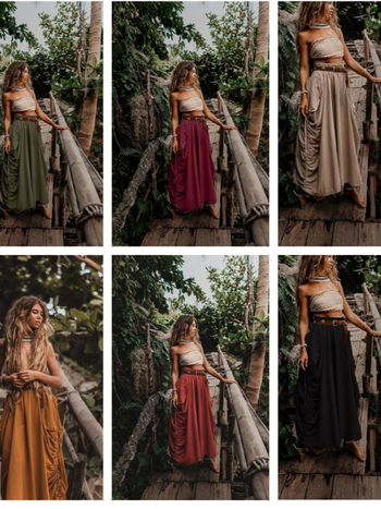 Európai és amerikai női lezser szoknya 2024 új stílusú húzózsinóros, nagy zsebes, bohém, laza, organikus pamut hosszú ruha