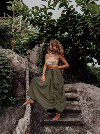 Ευρωπαίες και Αμερικανίδες γυναίκες casual φούστα 2024, νέο στυλ, μακρύ φόρεμα από οργανικό βαμβάκι με κορδόνι και μεγάλες τσέπες, μποέμ