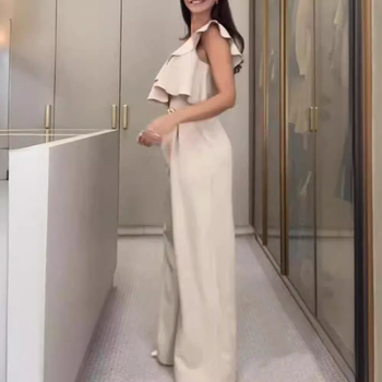 Παντελόνι με βολάν και βερνίκι στους ώμους, στενή εφαρμογή - χωρίς ζώνη