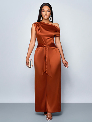 Καλοκαιρινή Ευρωπαϊκή και Αμερικανική Διασυνοριακή Έκδοση 2025 Amazon Ebay Ευρωπαϊκή και Αμερικανική Μονόχρωμη Μοντέρνα Γυναικεία Ολόσωμη Φόρμα με Στενή Γραμμή και Λοξό Γιακά με Κουμπιά