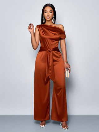 Καλοκαιρινή Ευρωπαϊκή και Αμερικανική Διασυνοριακή Έκδοση 2025 Amazon Ebay Ευρωπαϊκή και Αμερικανική Μονόχρωμη Μοντέρνα Γυναικεία Ολόσωμη Φόρμα με Στενή Γραμμή και Λοξό Γιακά με Κουμπιά